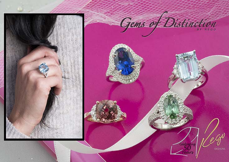 Rego is known for their &ldquo;Gems of Distinction&rdquo;. Beautiful color gems stones that will take your breath away! They also have an awesome selection of diamond fashion jewelry.